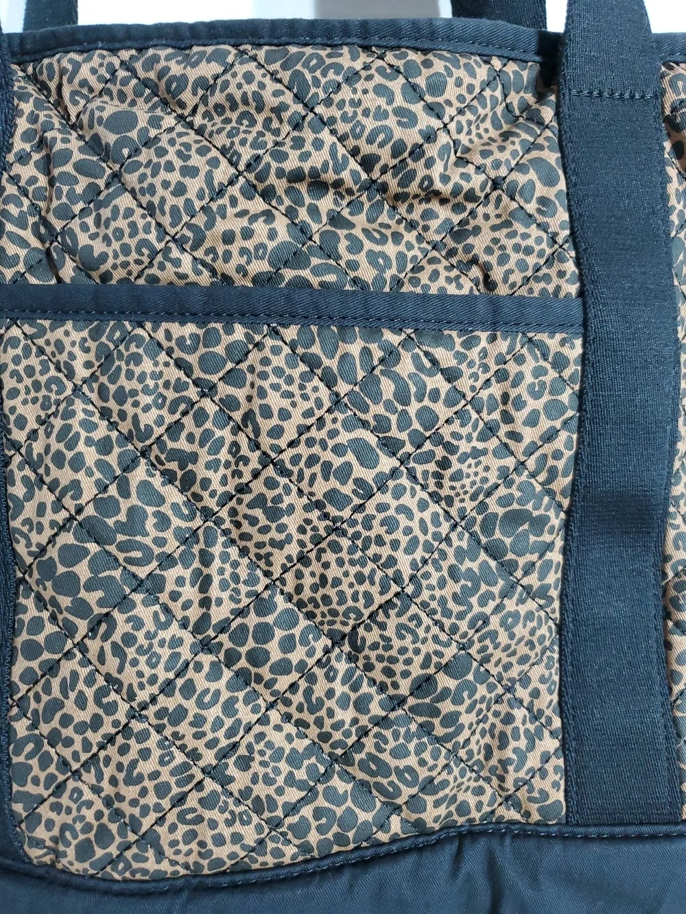 Lands End Leopard Print Canvas Tote Bag with Black Trim